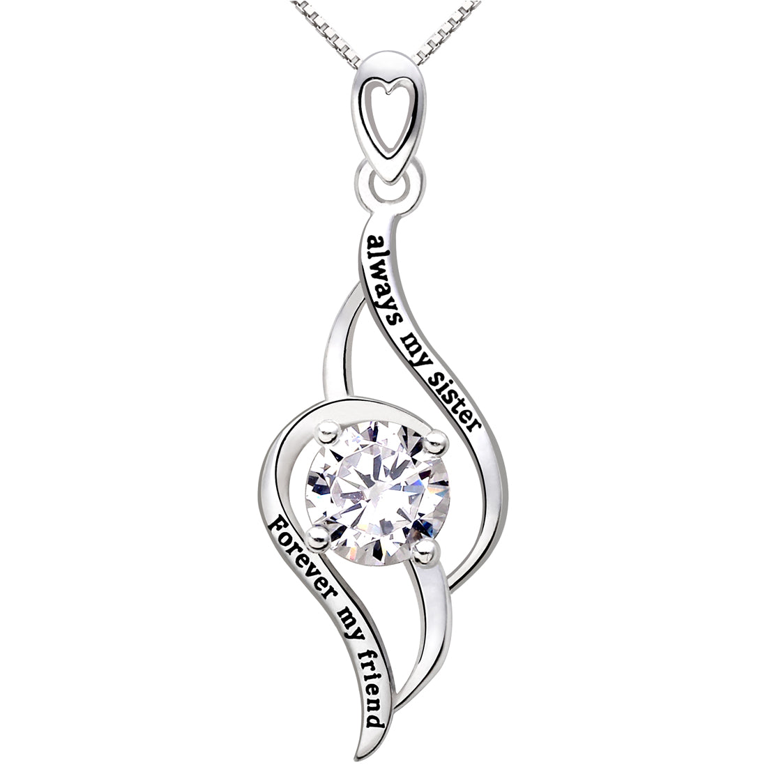 ALOV Jewelry Sterling Silver "always my sister Forever my friend" Love Cubic Zirconia Pendant Necklace