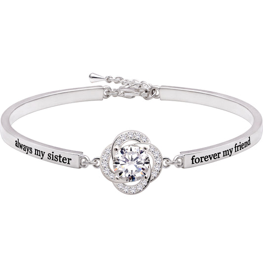 ALOV Jewelry Sterling Silver "always my sister forever my friend" Cubic Zirconia Bracelet