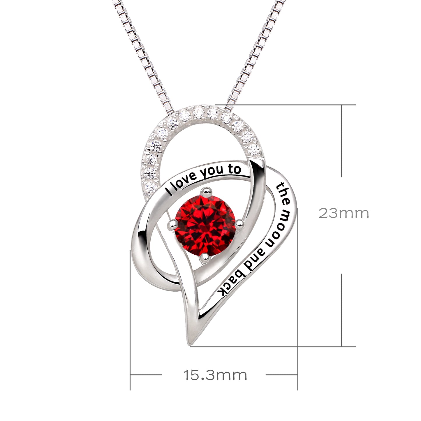 ALOV Jewelry Sterling Silver Birth Month "I Love You To The Moon and Back" Love Heart Cubic Zirconia Pendant Necklace