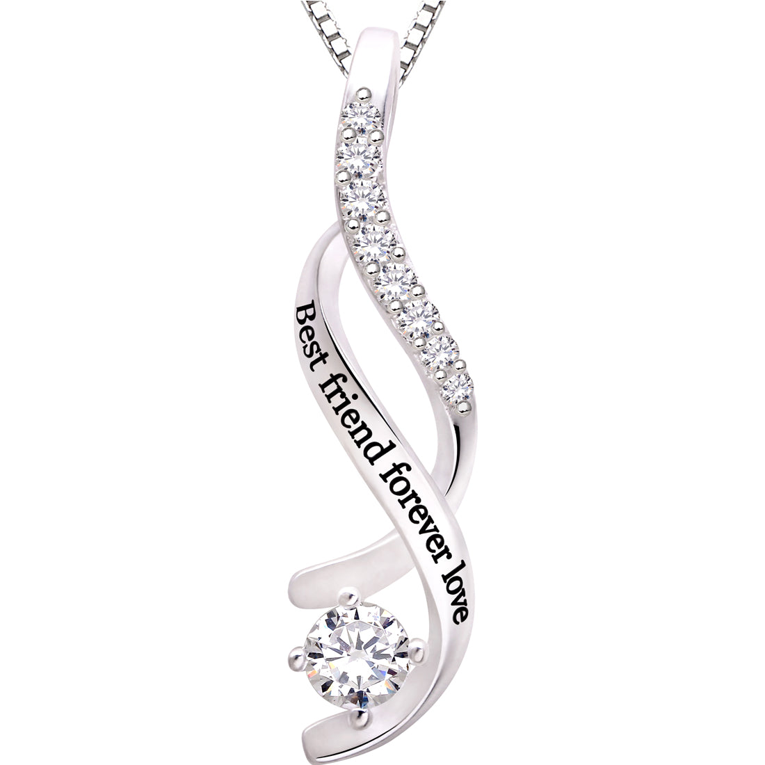ALOV Jewelry Sterling Silver Best friend forever love Cubic Zirconia Pendant Necklace