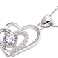 ALOV Jewelry Sterling Silver "Brother and sister forever love" Double Love Heart Cubic Zirconia Pendant Necklace