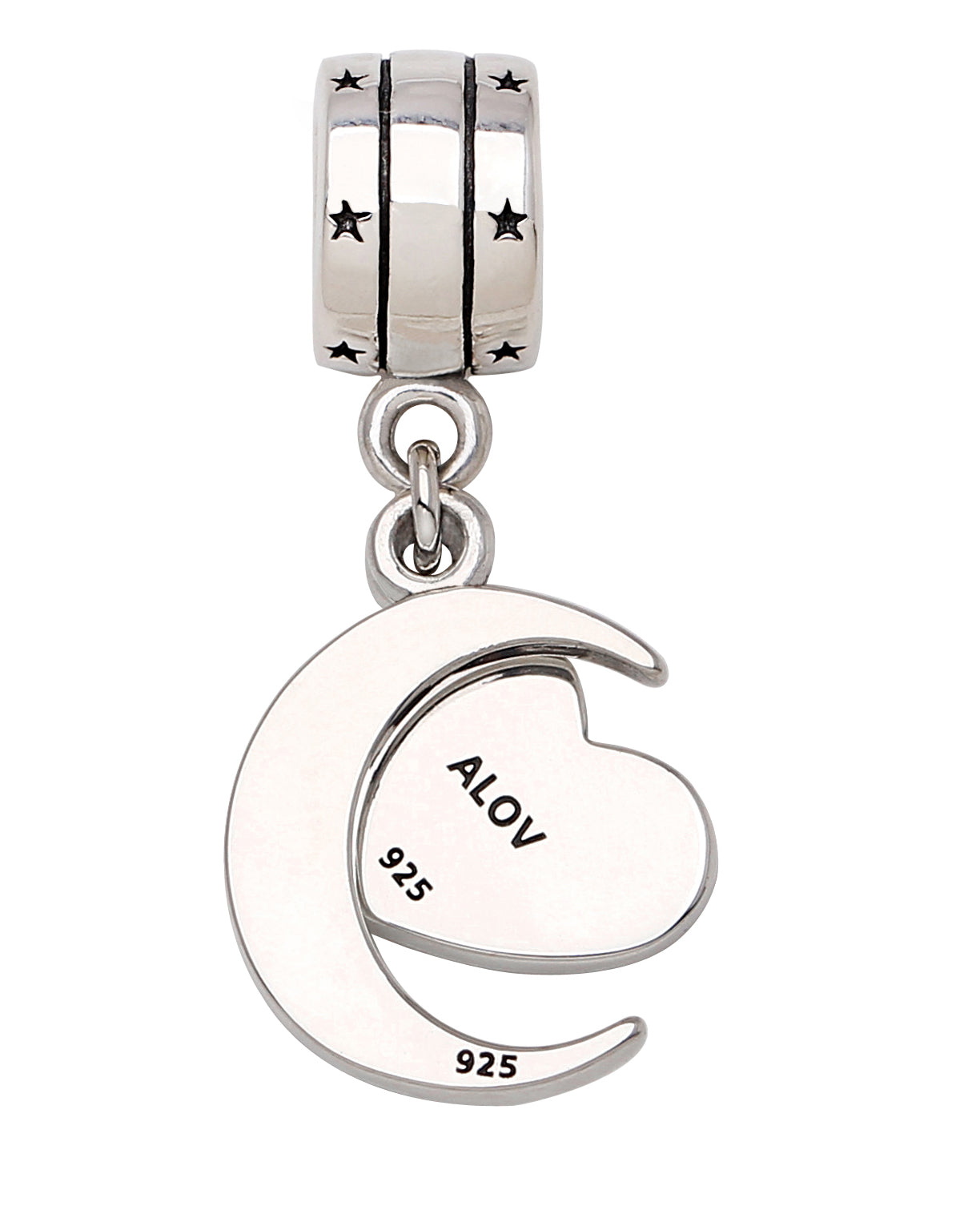 "I Love You To The Moon and Back" Two-Piece Pendant Bead Charm ALOV Sterling Silver