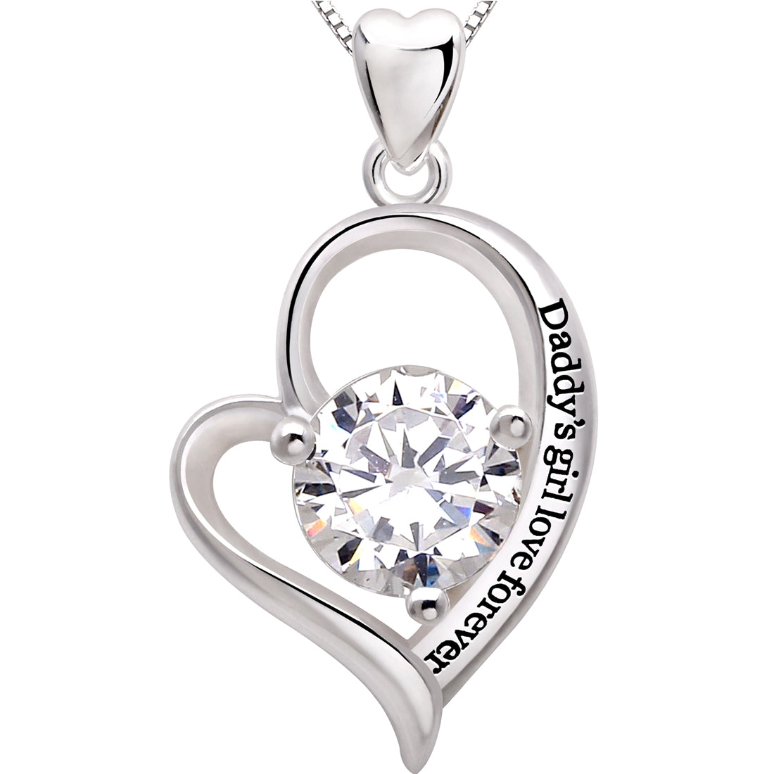 ALOV Jewelry Sterling Silver "Daddy's girl love forever" Love Heart Cubic Zirconia Pendant Necklace