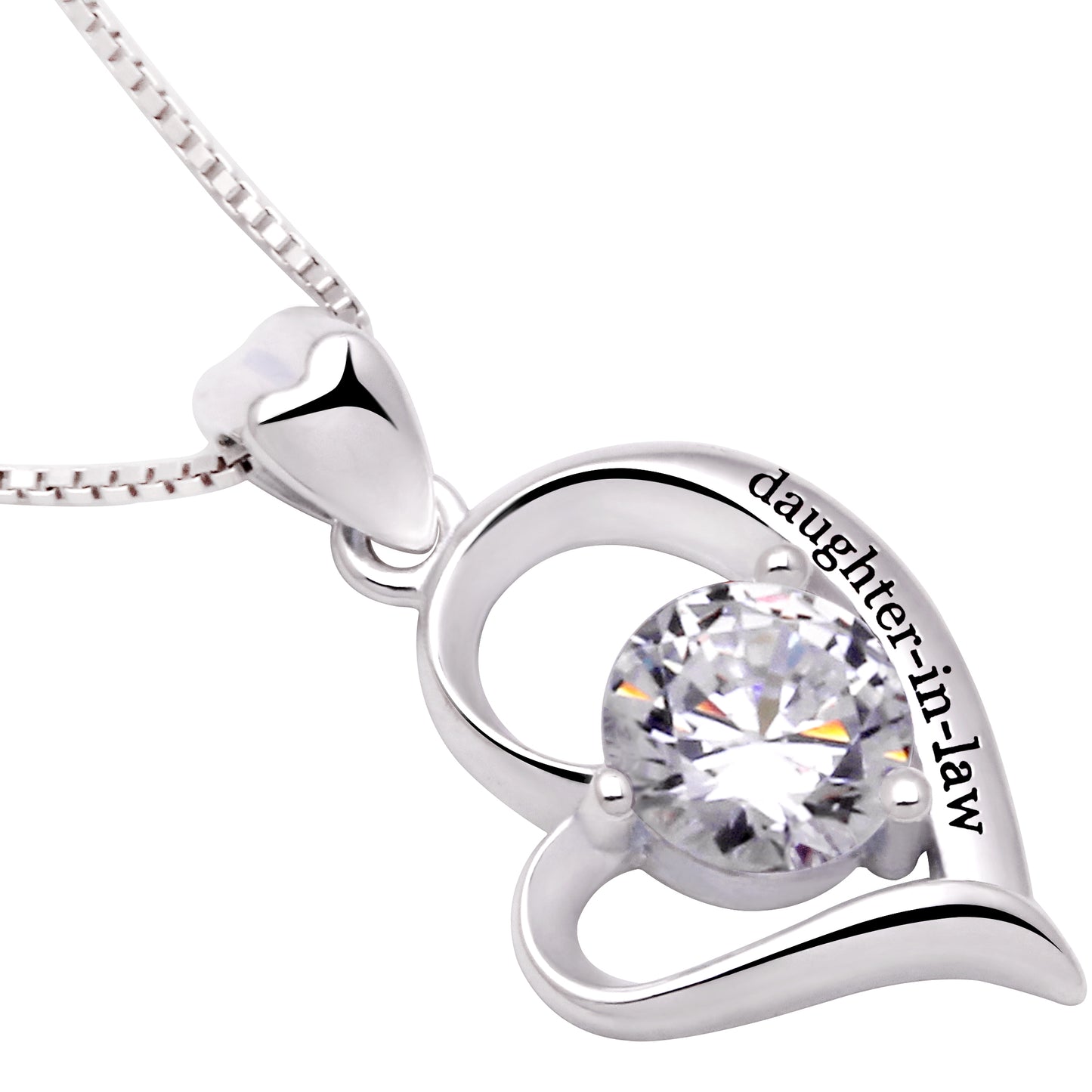 ALOV Jewelry Sterling Silver "daughter-in-law" Love Heart Cubic Zirconia Pendant Necklace