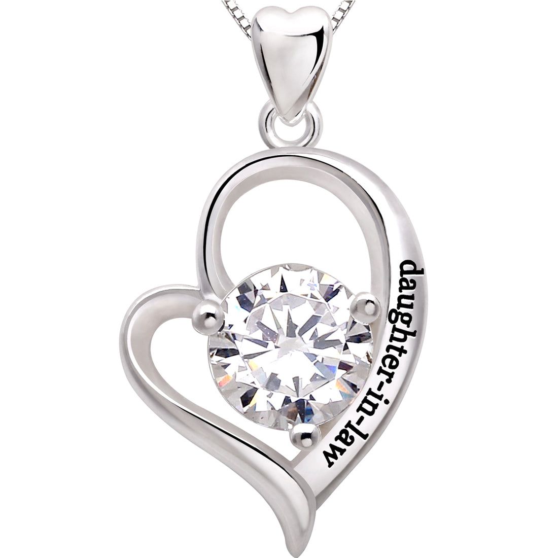 ALOV Jewelry Sterling Silver "daughter-in-law" Love Heart Cubic Zirconia Pendant Necklace