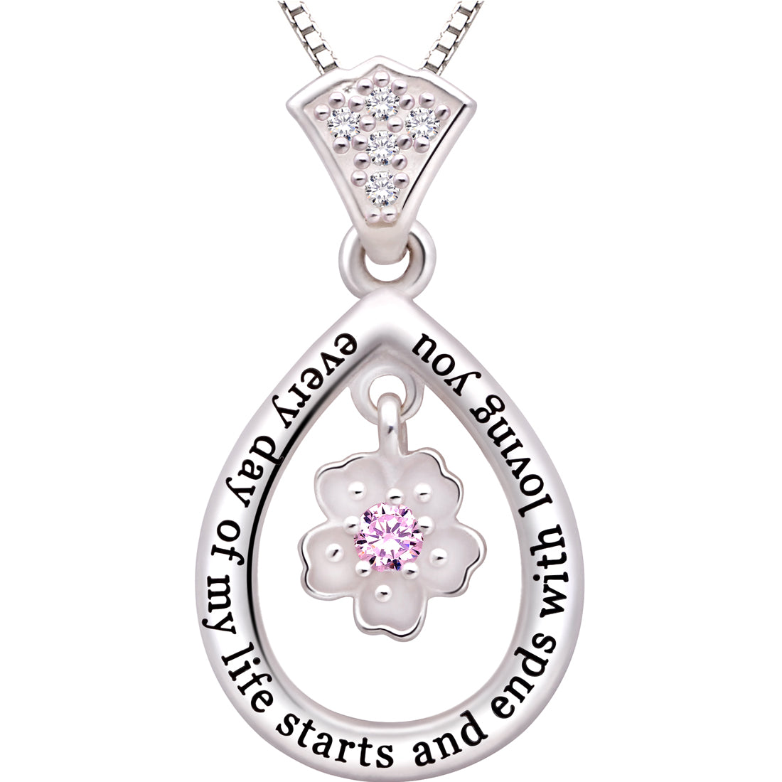 ALOV Jewelry Sterling Silver "every day of my life starts and ends with loving you" Love Cubic Zirconia Pendant Necklace