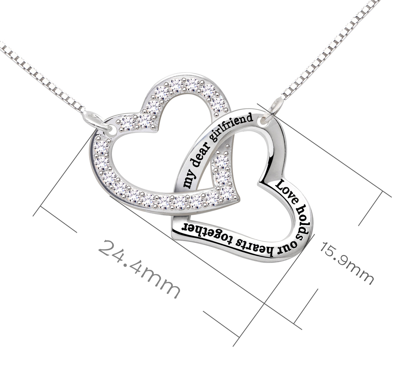 ALOV Sterling Silver "my dear girlfriend love holds our hearts together" Love Heart Cubic Zirconia Pendant Necklace