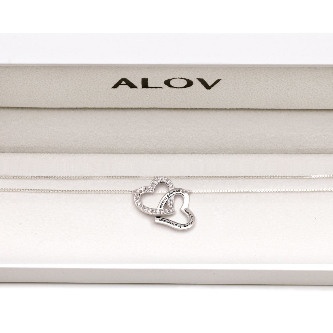ALOV Sterling Silver "my dear girlfriend love holds our hearts together" Love Heart Cubic Zirconia Pendant Necklace