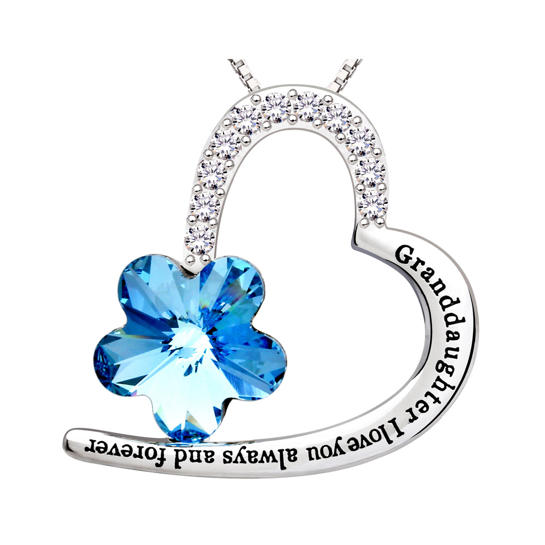ALOV Jewelry Sterling Silver "Granddaughter I love you always and forever" Love Heart Blue Crystal Cubic Zirconia Pendant Necklace