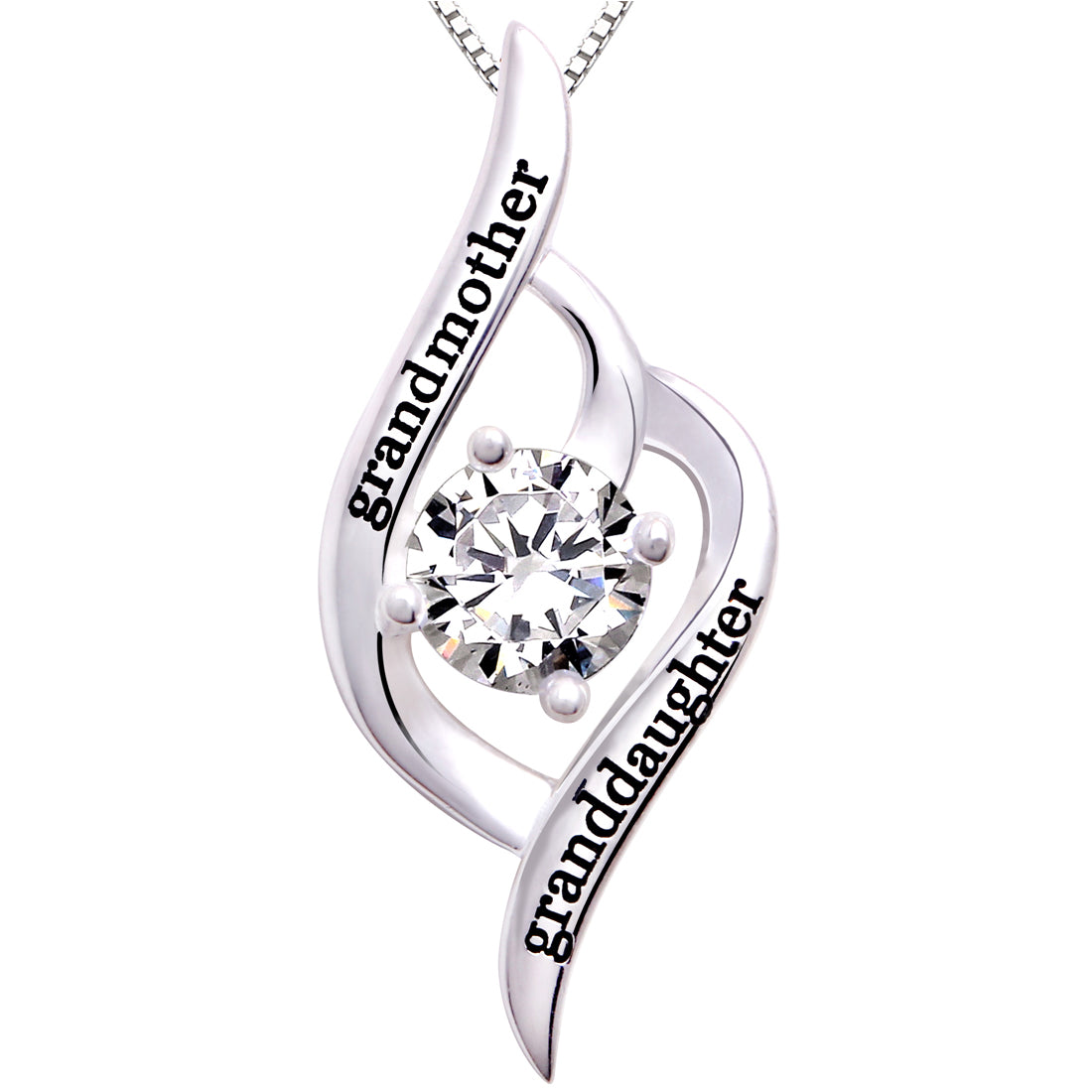 ALOV Jewelry Sterling Silver "grandmother granddaughter" Love Cubic Zirconia Pendant Necklace