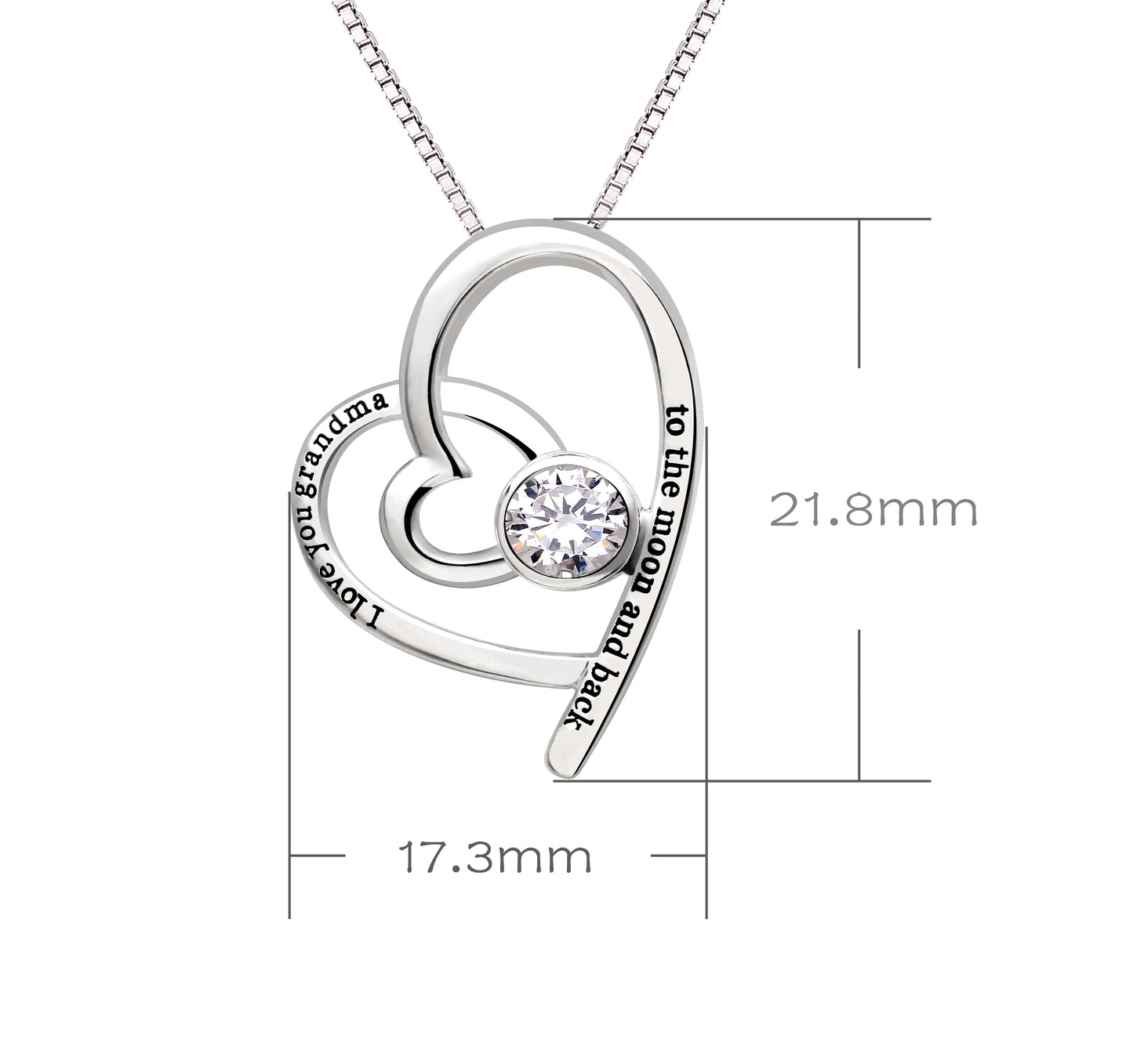 ALOV Jewelry Sterling Silver "I love you grandma to the moon and back" Love Heart Cubic Zirconia Pendant Necklace
