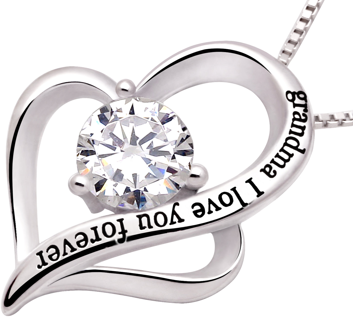 ALOV Jewelry Sterling Silver "grandma I love you forever" Love Heart Cubic Zirconia Pendant Necklace