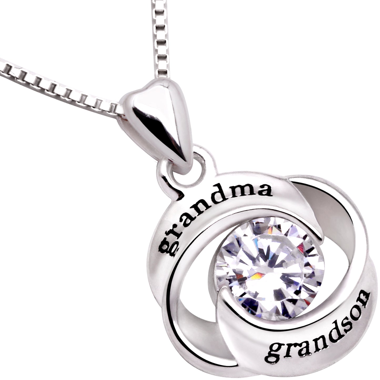 ALOV Jewelry Sterling Silver grandma and grandson Love Heart Cubic Zirconia Pendant Necklace