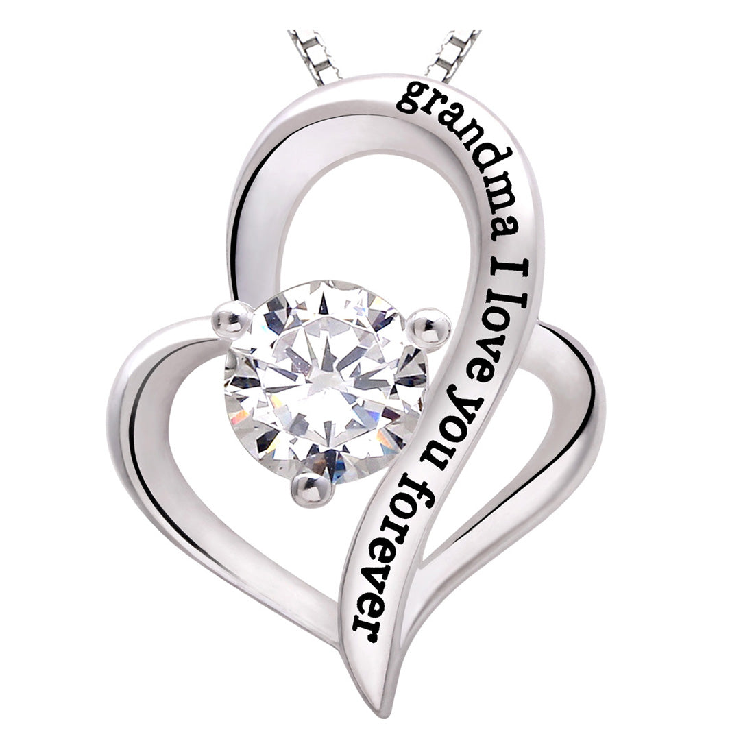 ALOV Jewelry Sterling Silver "grandma I love you forever" Love Heart Cubic Zirconia Pendant Necklace