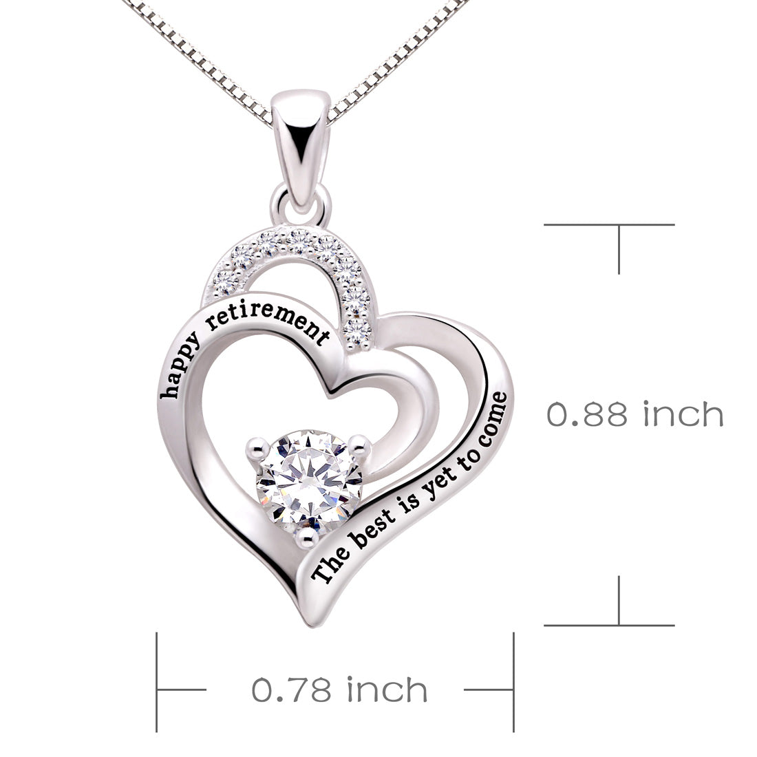 ALOV Jewelry Sterling Silver happy retirement the best is yet to come Love Heart Cubic Zirconia Pendant Necklace