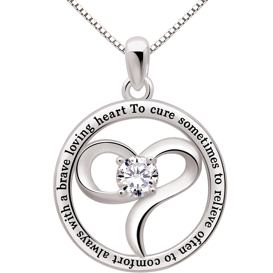 ALOV Jewelry Sterling Silver Doctor Necklace To cure sometimes to relieve often to comfort always with a brave loving heart Cubic Zirconia Pendant Necklace