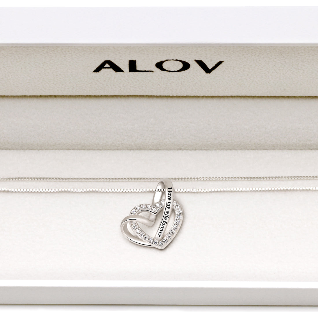 ALOV Jewelry Sterlingsilber-Halskette „Ich liebe meine Frau für immer“ mit Liebesherz und kubischem Zirkonia