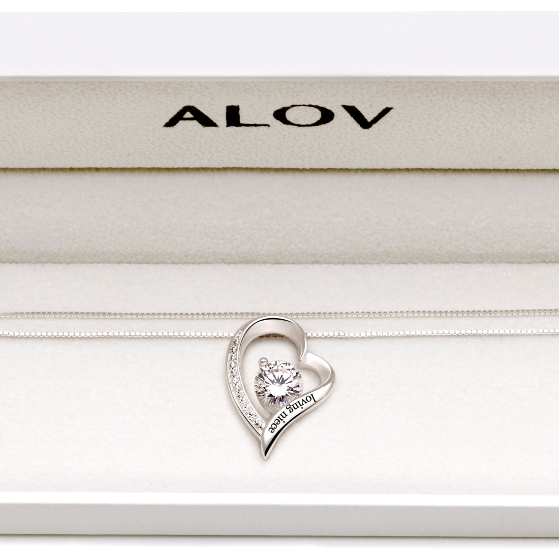 ALOV 珠宝纯银“爱心侄女”爱心方晶锆石吊坠项链