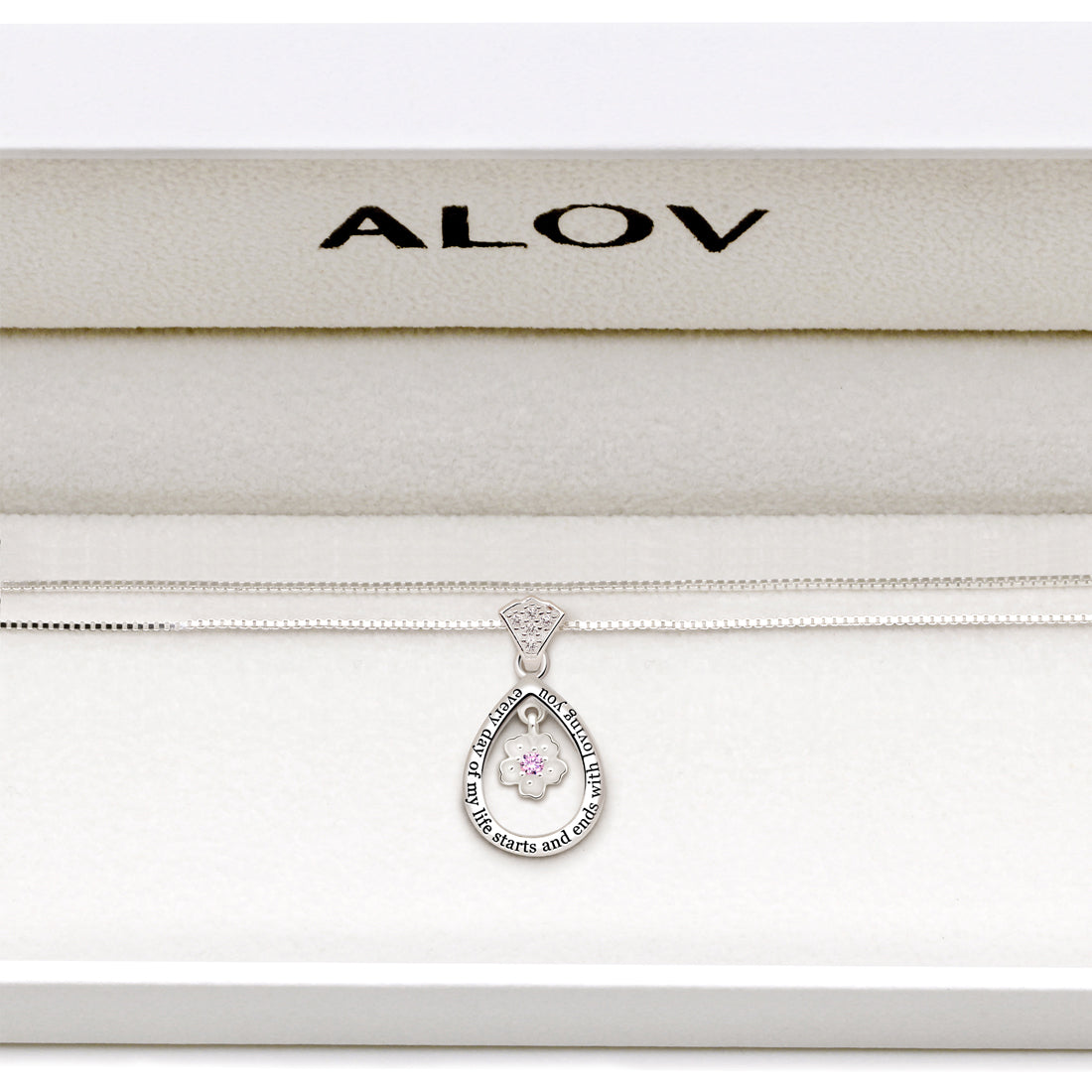 ALOV Jewelry Sterling Silver "every day of my life starts and ends with loving you" Love Cubic Zirconia Pendant Necklace
