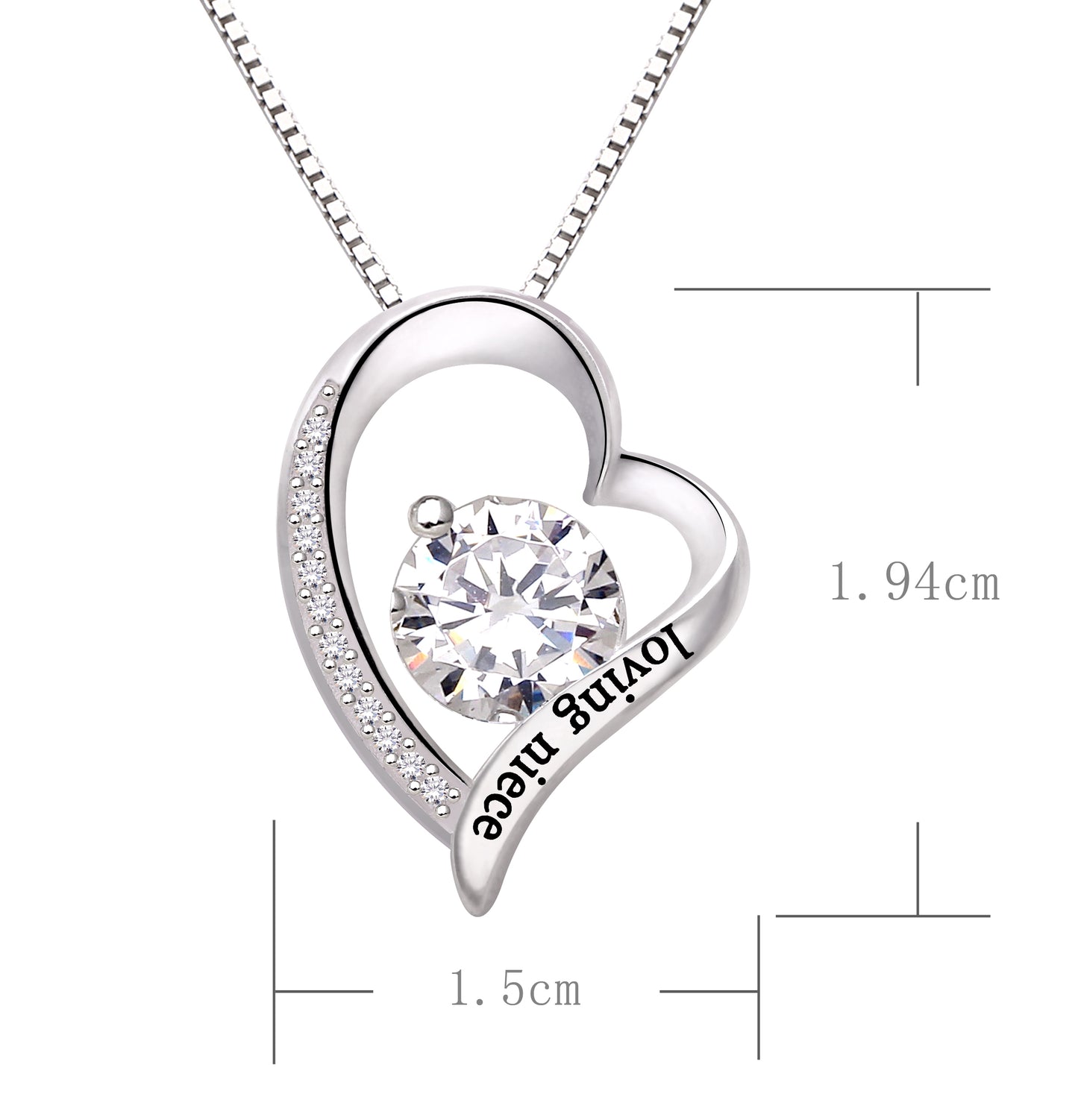 ALOV Jewelry Sterling Silver "loving niece" Love Heart Cubic Zirconia Pendant Necklace