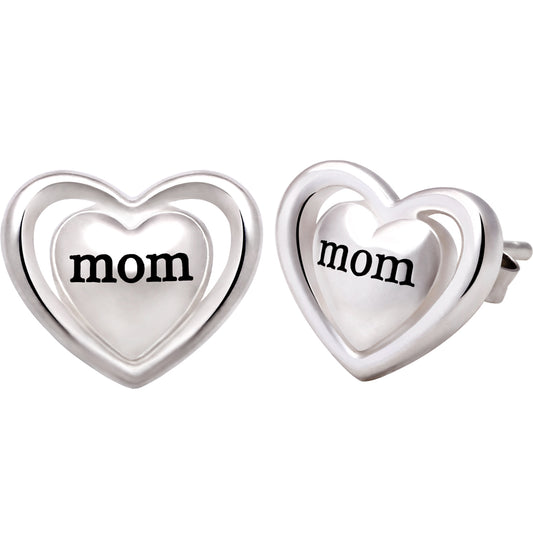 ALOV Jewelry Sterling Silver "mom" Love Heart Stud Earrings