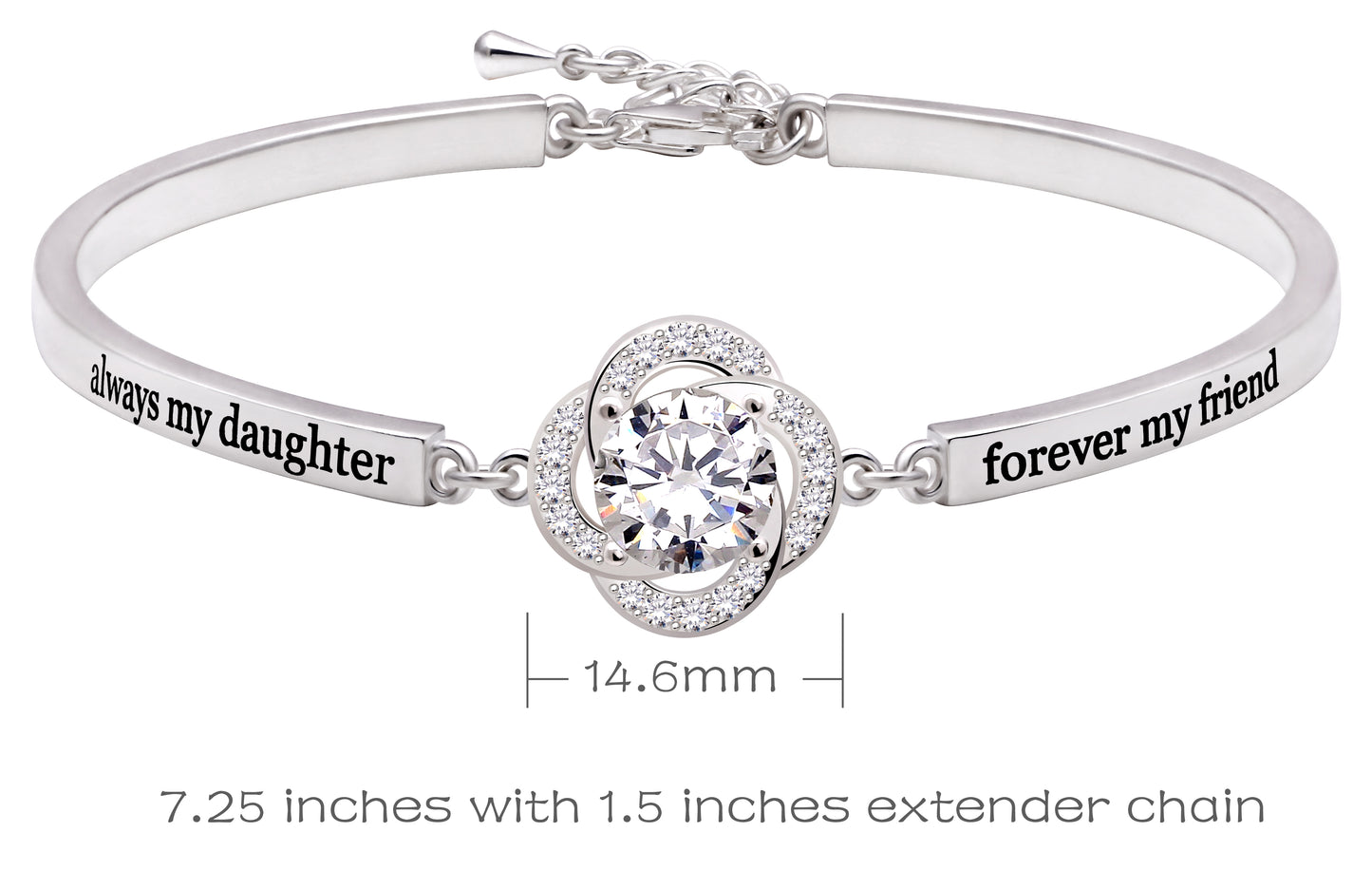 ALOV Jewelry Sterling Silver "always my daughter forever my friend" Cubic Zirconia Bracelet