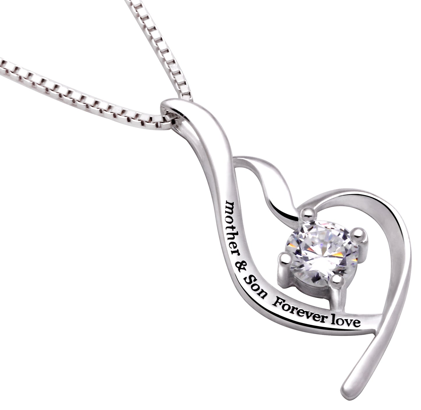 ALOV Jewelry Sterling Silver "mother & son forever love" Cubic Zirconia Pendant Necklace