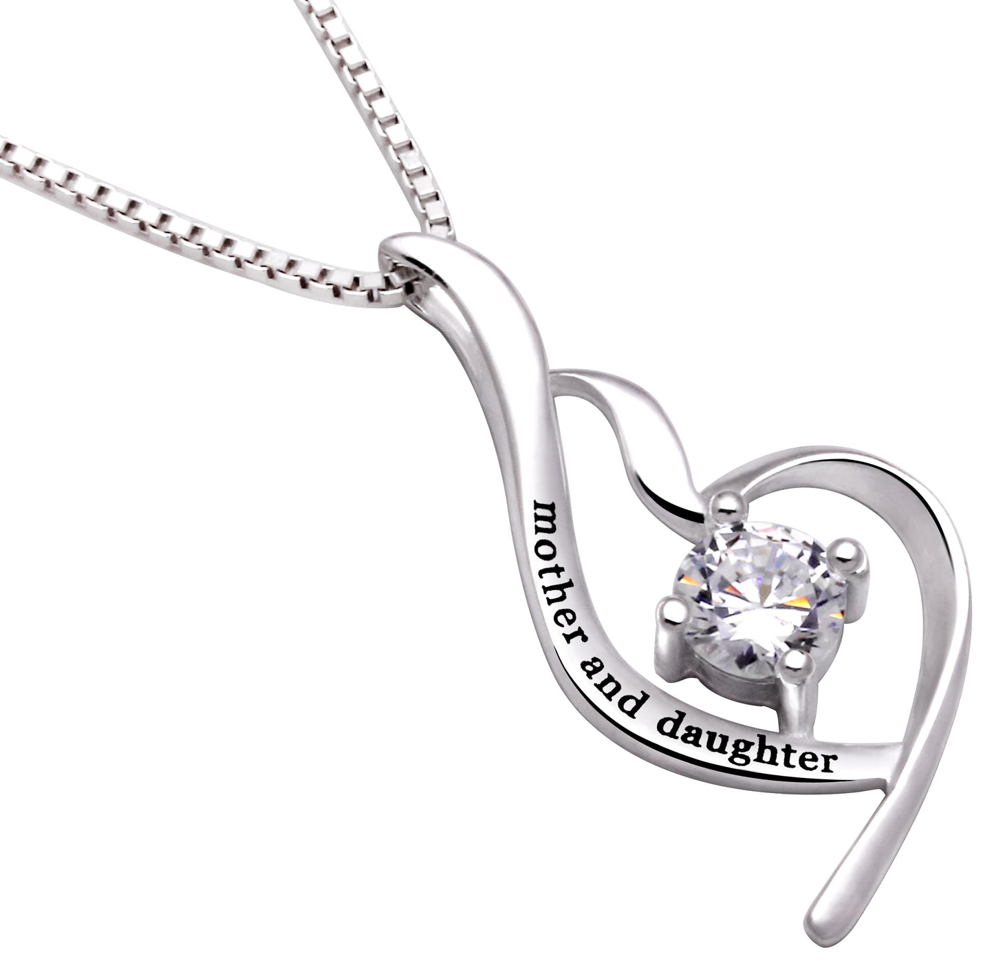 ALOV Jewelry Sterling Silver mother and daughter Cubic Zirconia Pendant Necklace