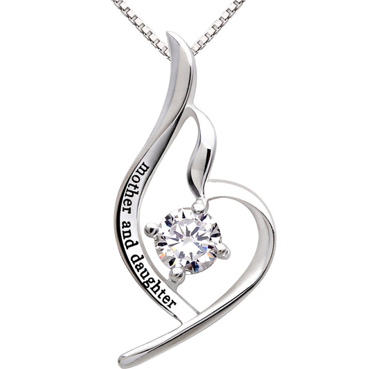 ALOV Jewelry Sterling Silver mother and daughter Cubic Zirconia Pendant Necklace