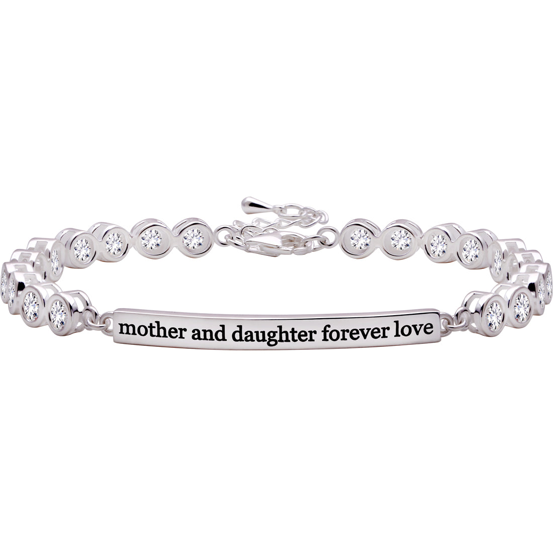 ALOV Jewelry Sterling Silver "mother and daughter forever love" Cubic Zirconia Bracelet