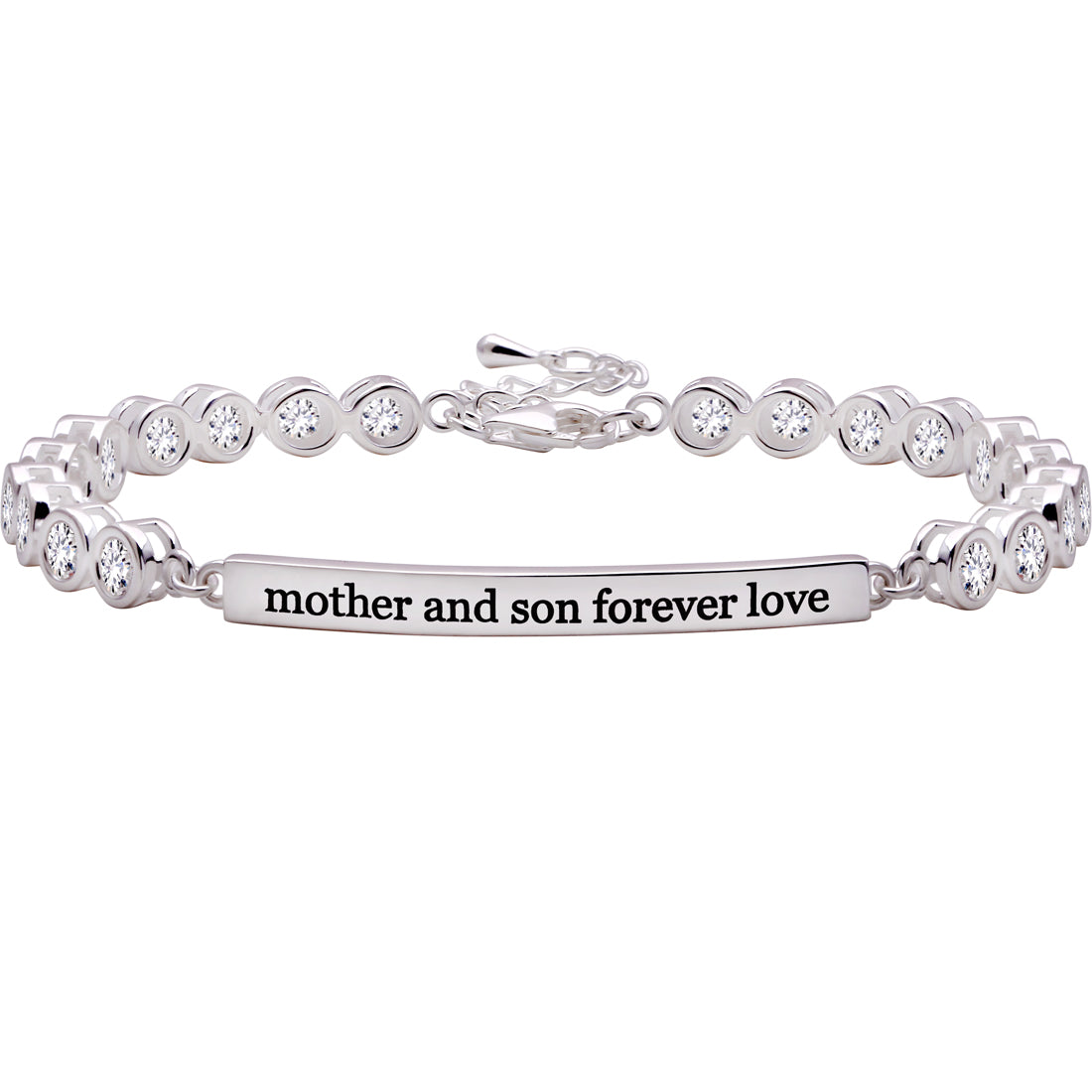 ALOV Jewelry Sterling Silver "mother and son forever love" Cubic Zirconia Bracelet