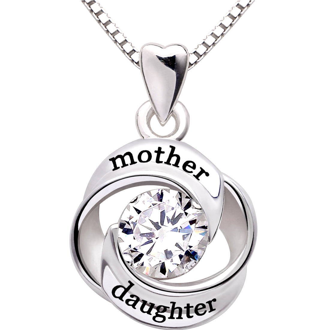 ALOV Jewelry Sterling Silver mother and daughter Love Cubic Zirconia Pendant Necklace