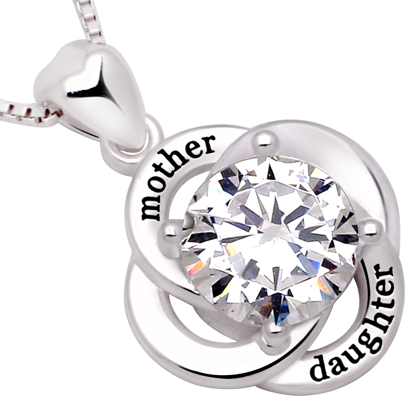 ALOV Jewelry Sterling Silver mother daughter Flower Cubic Zirconia Pendant Necklace