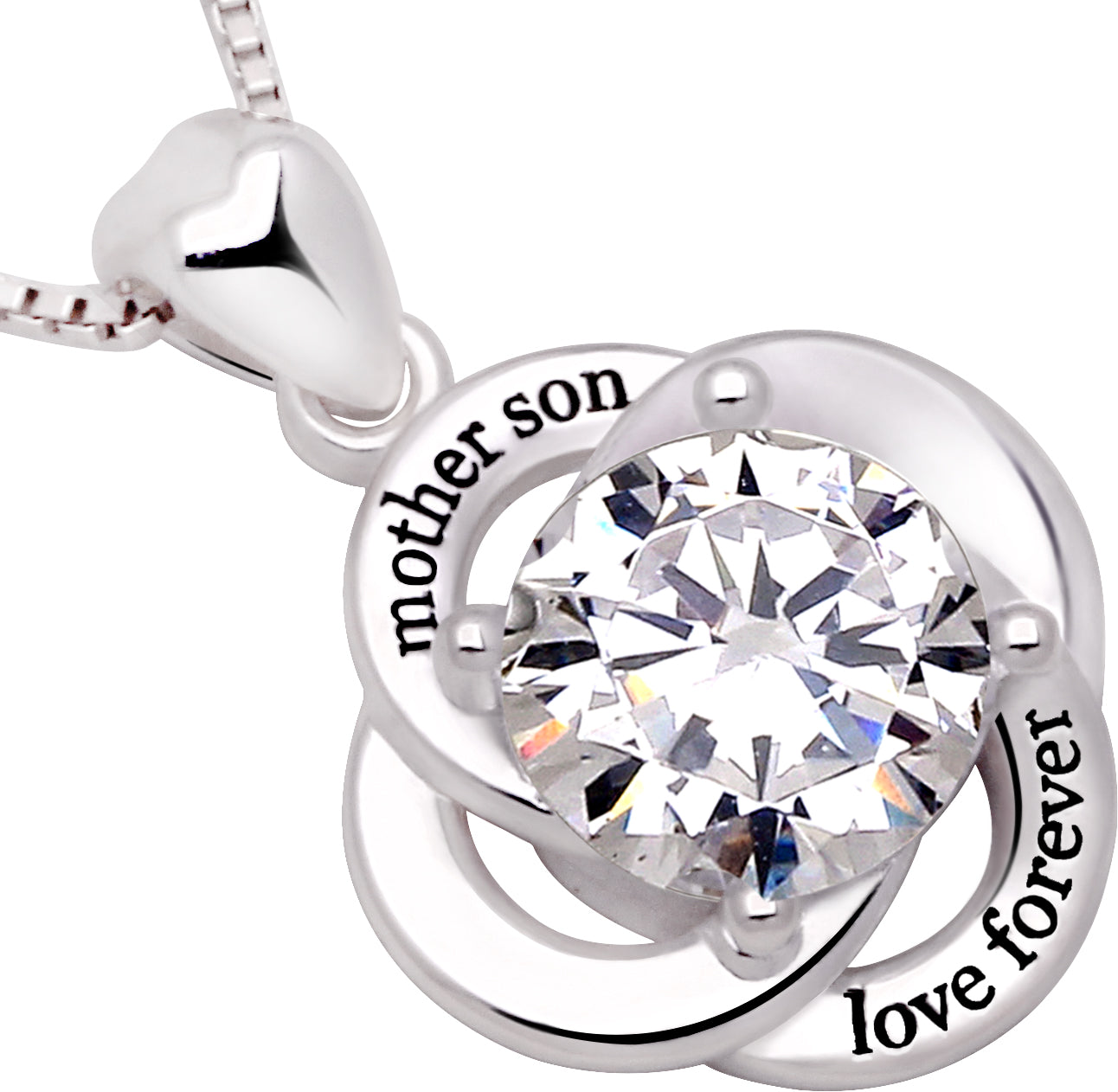 ALOV Jewelry Sterling Silver mother son love forever Cubic Zirconia Pendant Necklace