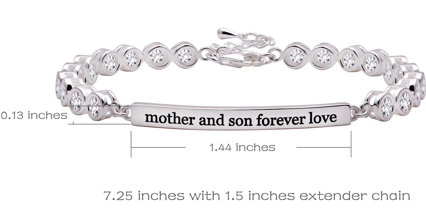 ALOV Jewelry Sterling Silver "mother and son forever love" Cubic Zirconia Bracelet