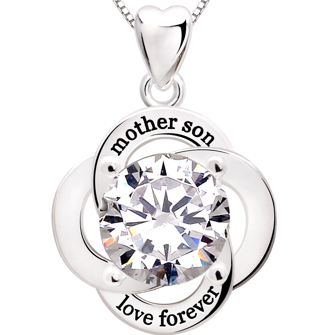ALOV Jewelry Halskette mit Anhänger „Mutter Sohn Liebe für immer“ aus Sterlingsilber mit kubischem Zirkonia