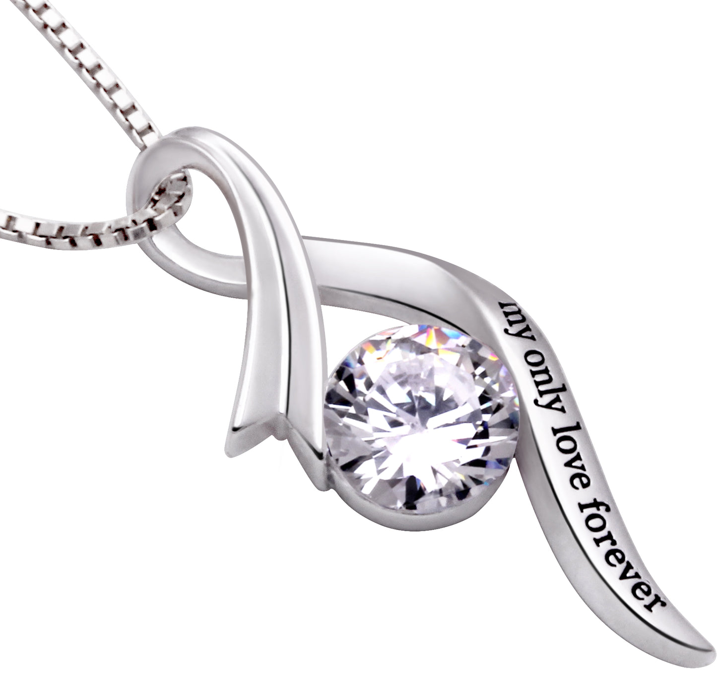 ALOV Jewelry Sterling Silver "my only love forever" Cubic Zirconia Pendant Necklace
