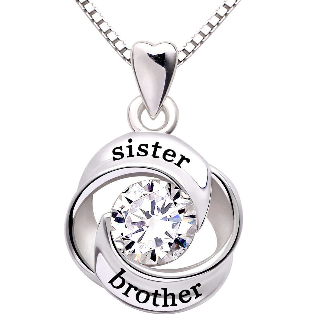 ALOV Jewelry Sterling Silber Schwester und Bruder Love Heart Zirkonia Anhänger Halskette