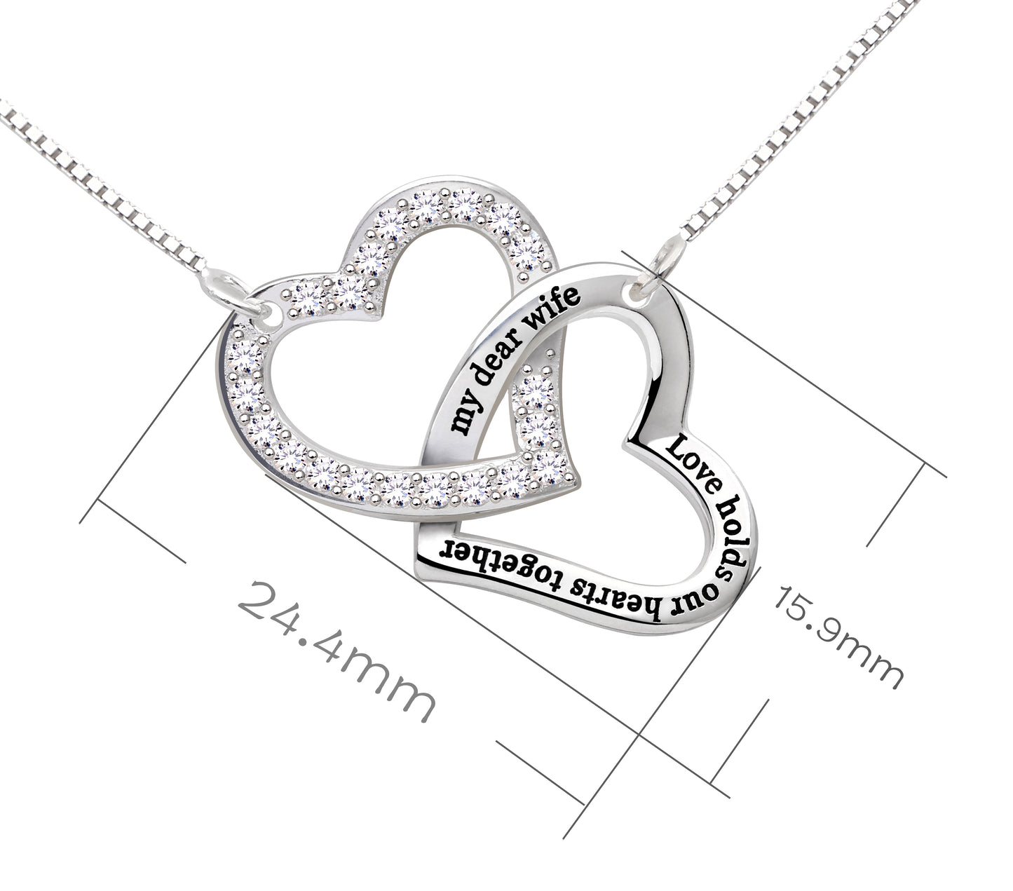 ALOV Jewelry Halskette aus Sterlingsilber mit der Aufschrift „My Dear Wife Love Holds Our Hearts Together“.