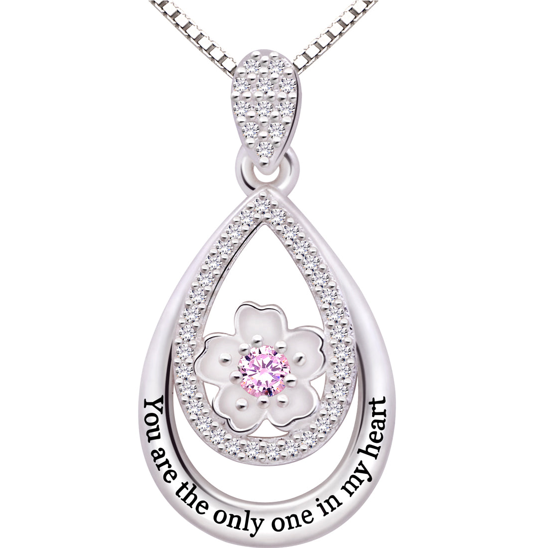 ALOV Jewelry Sterling Silver "You are the only one in my heart" Cubic Zirconia Pendant Necklace