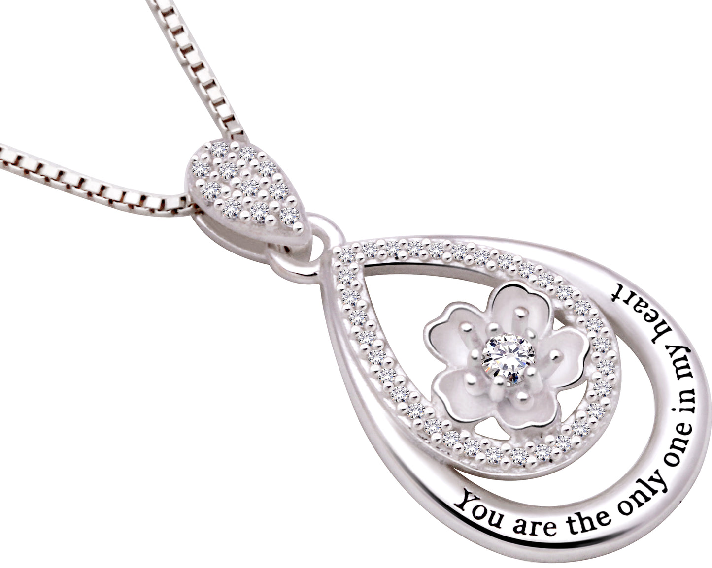 ALOV Jewelry Sterling Silver "You are the only one in my heart" Cubic Zirconia Pendant Necklace
